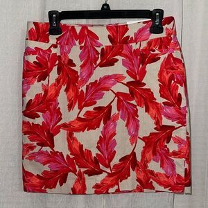 Chico’s 0.5/6 Cream Coral Red Pink Leaf Print Brigitte Fiesta Skort